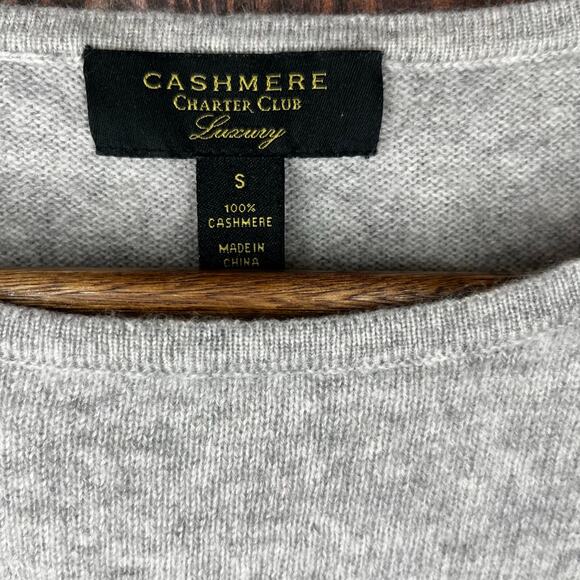 Charter Club 100% Cashmere Gray Sweater Pull Over Ruffle Sleeve Crew Neck Size S - Picture 2 of 6